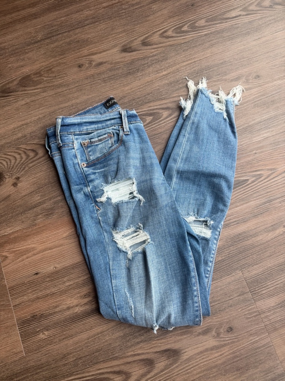 Express Distressed Medium Blue Skinny Jeans